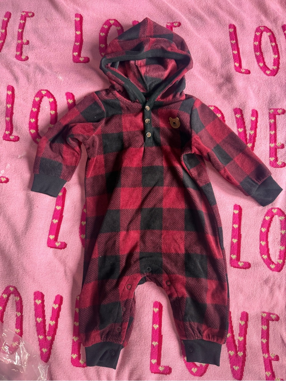 George Red and Black Buffalo Plaid Hooded One-Piece